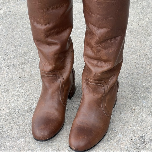 Chanel Knee High Boots Zip up Logo Brown Leather - Picture 13 of 16